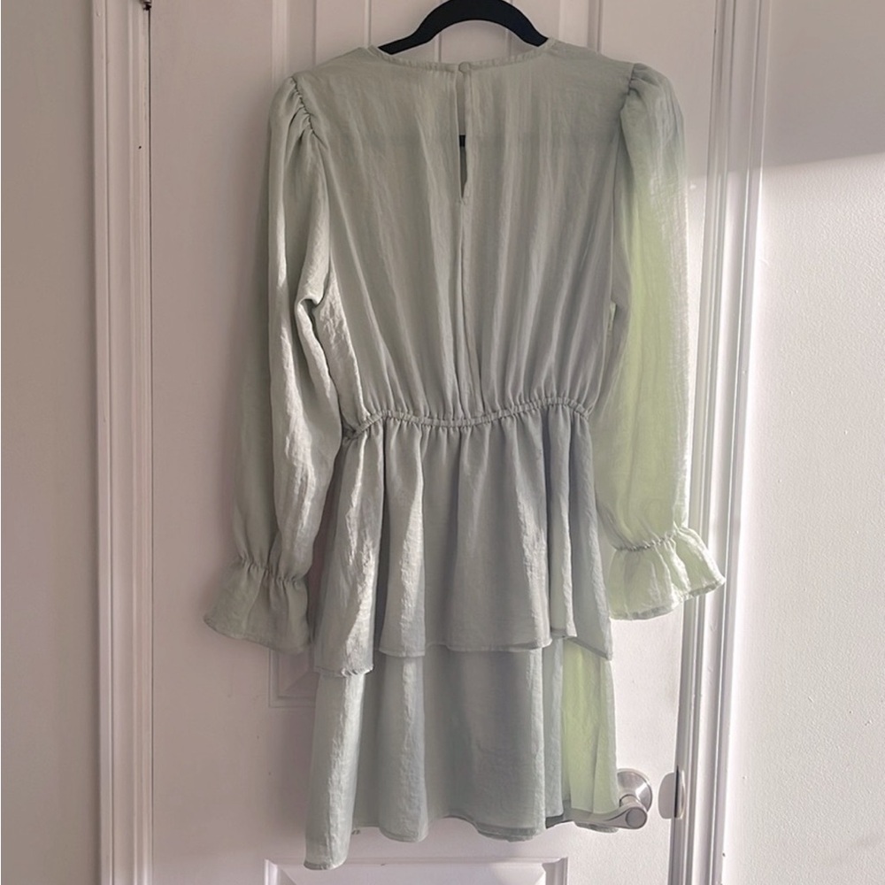 Anthropologie FLOUNCE sea green long sleeve feminine and luxurious ruffle dress - Picture 4 of 11